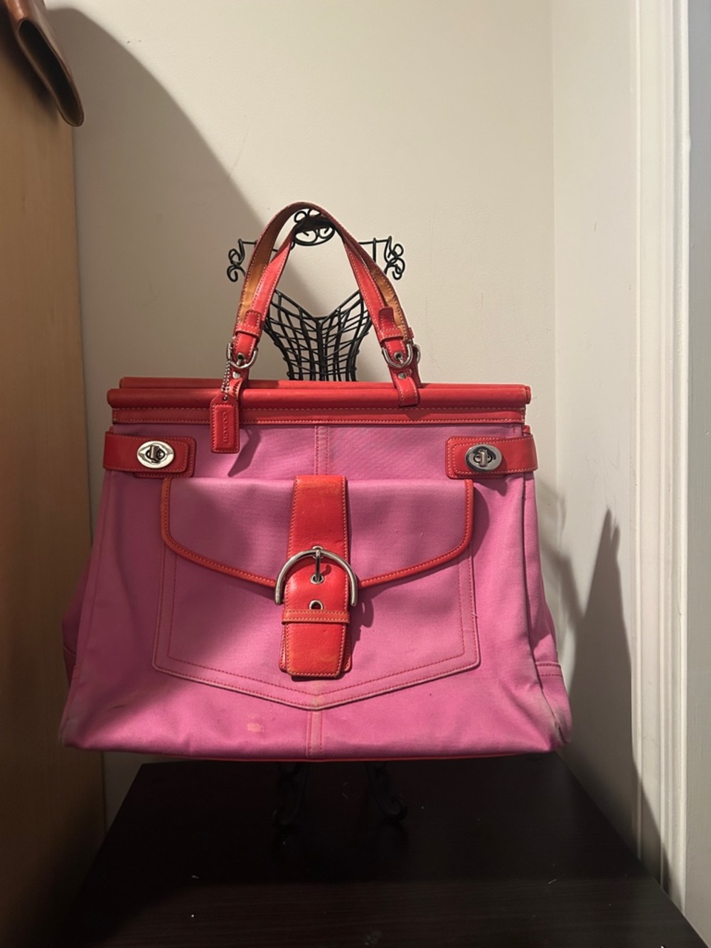 Coach Pink and Red Two-Tone Women's Tote Bag